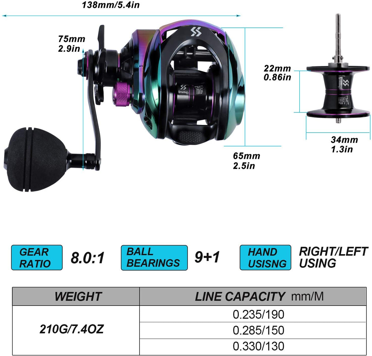  FISHDROPS Baitcaster Reels, 9+1BB, CNC Aluminum Spool,  Magnetic Brake System Bait Caster Reel High Speed Gear Ratio 7.0:1 Ultra  Smooth Low Profile Baitcasting Fishing Reel : Sports & Outdoors