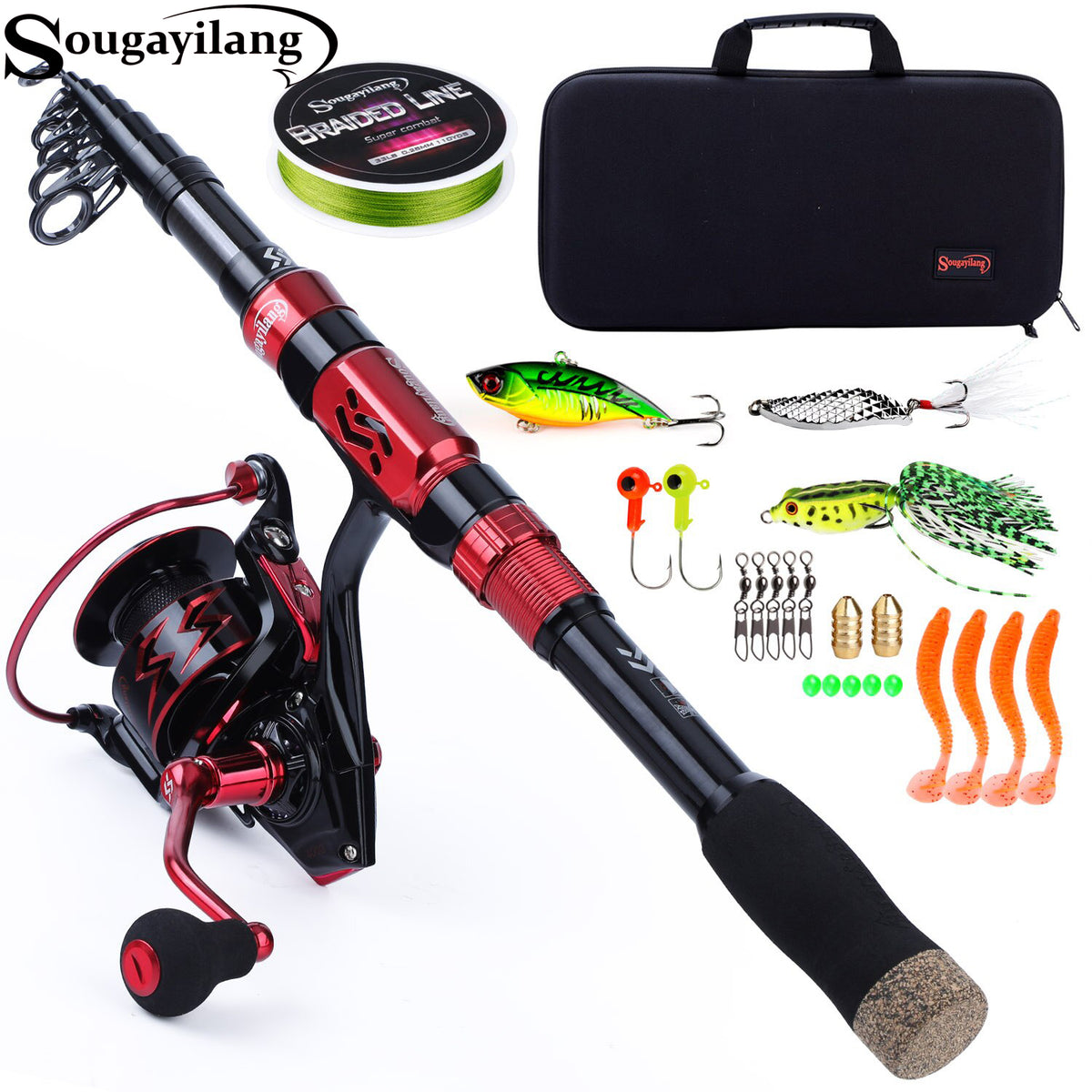 Sougayilang Fishing Rods Combos 1.8-2.7M Carbon Fiber Telescopic Fishing  Rods and Spinning Fishing Reel Line Bag Lures Full Set