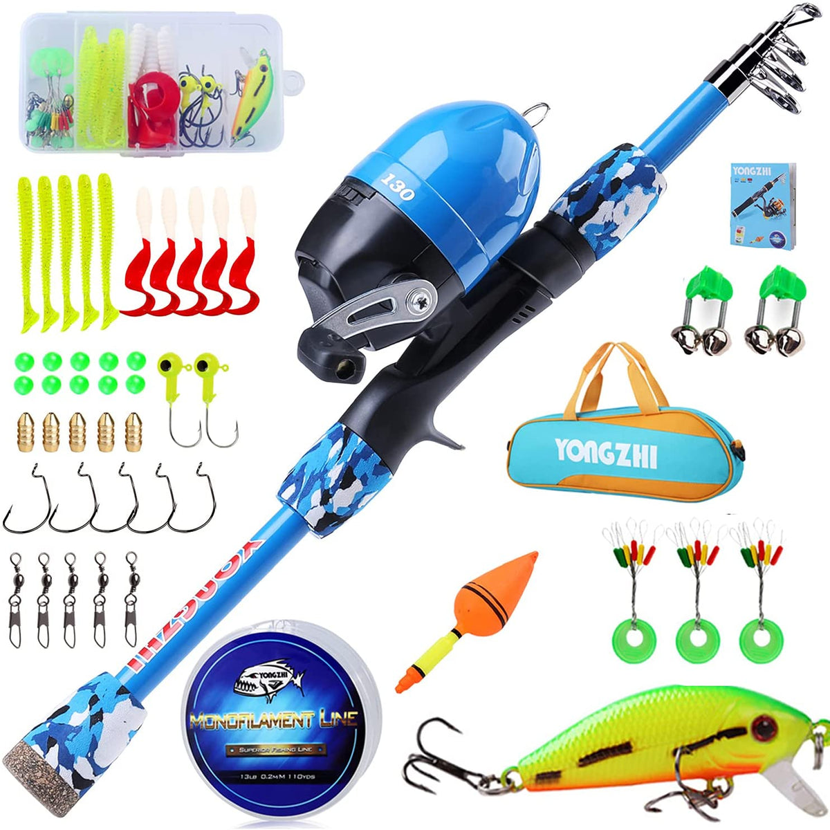 YONGZHI Kids Fishing Pole,Portable Telescopic Fishing Rod and Reel  Combo,with Spincast Fishing Reel Tackle Bag Lures for Youth,Girls and Boys  Traveling Kid Fishing Rod – Sougayilang