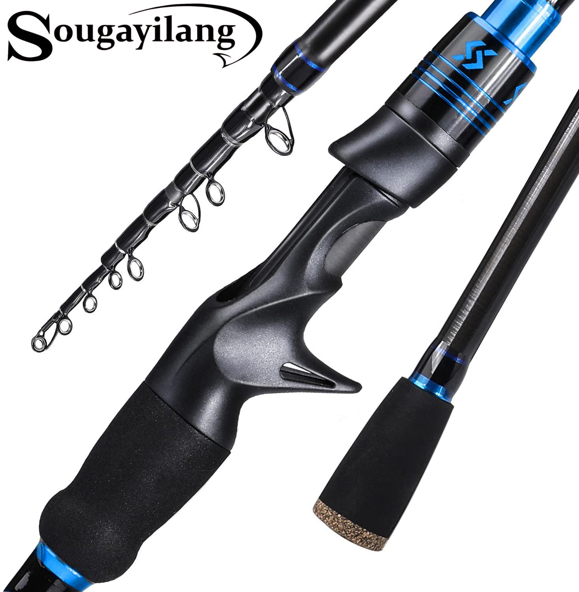Sougayilang Telescopic Fishing Rod, Carbon Fiber Spinning & Casting Rod,  Lightweight Fishing Pole Designed for Bass, Trout, Salmon, Steelhead, for