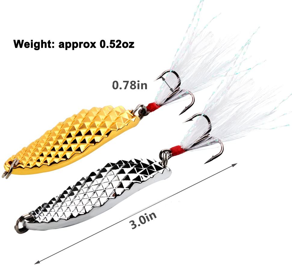 Sougayilang Fishing Spoons Hard Fishing Lures Treble Hooks Salmon Bas