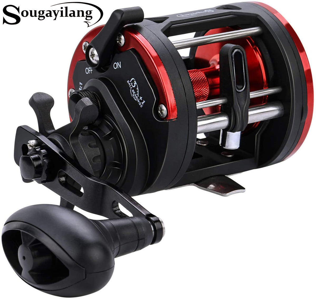 Sougayilang Trolling Reel Level Wind Conventional Reel Graphite Body  Fishing Reel, Durable Stainless-Steel, Large Line Capacity