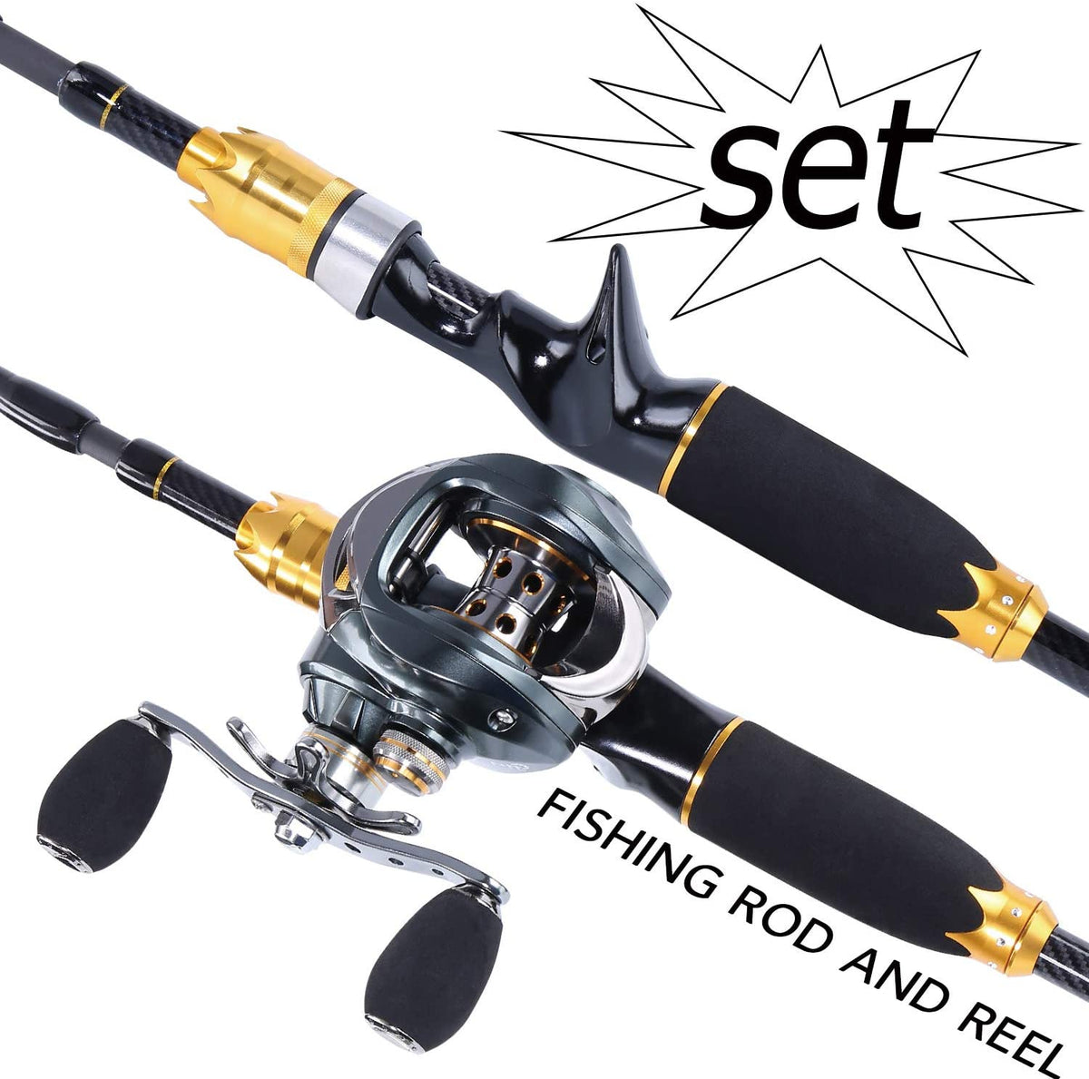 Sougayilang Fishing Rod and Reel Combos,24-Ton Carbon Fiber Fishing Poles  with Baitcasting Reel,7.0:1 Gear for Travel Freshwater