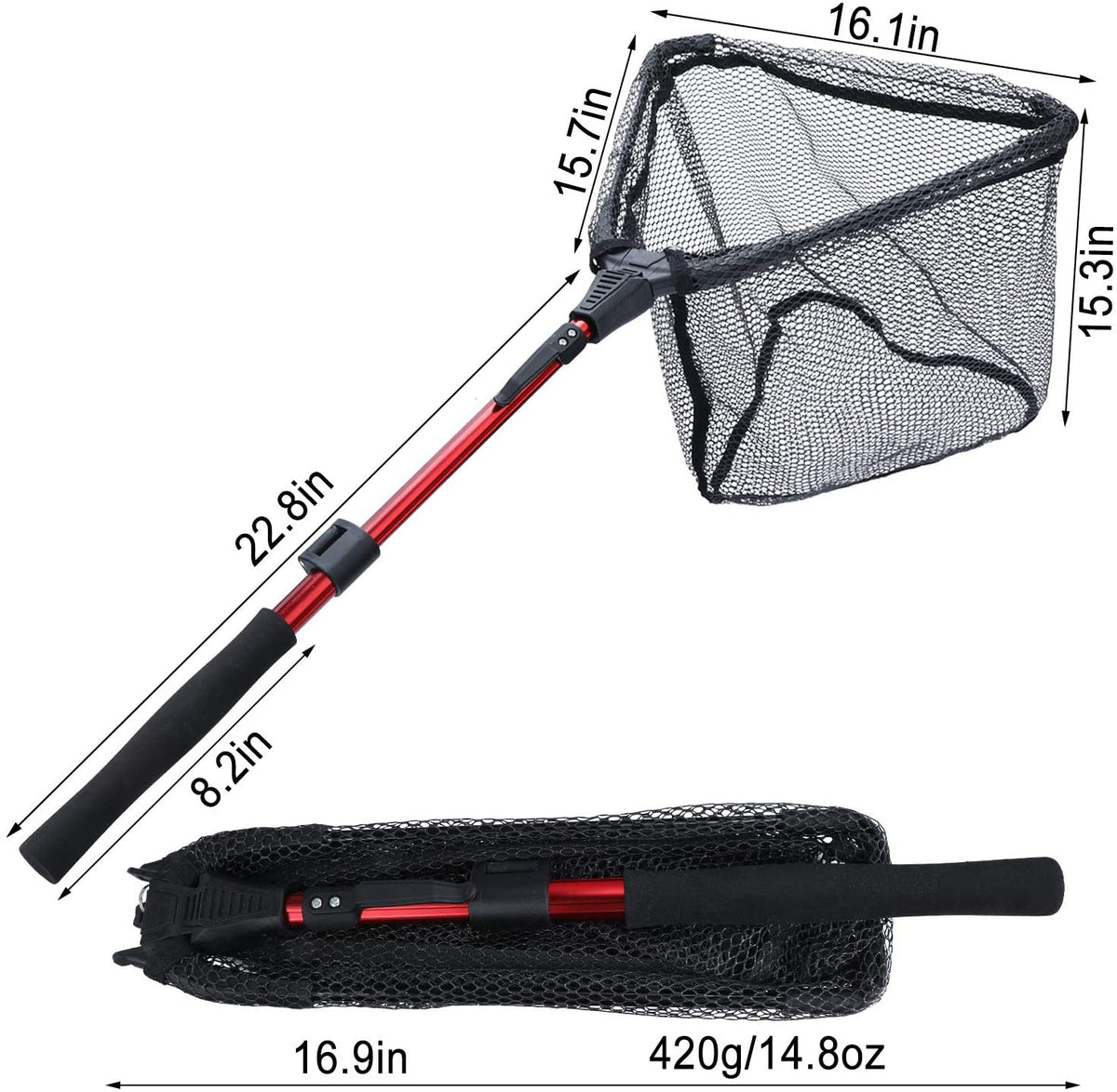 Portable Fishing Net Fish Landing Net, Foldable Collapsible Telescopic Pole  Handle, Durable Nylon Material Mesh, Safe Fish Catching or Releasing 