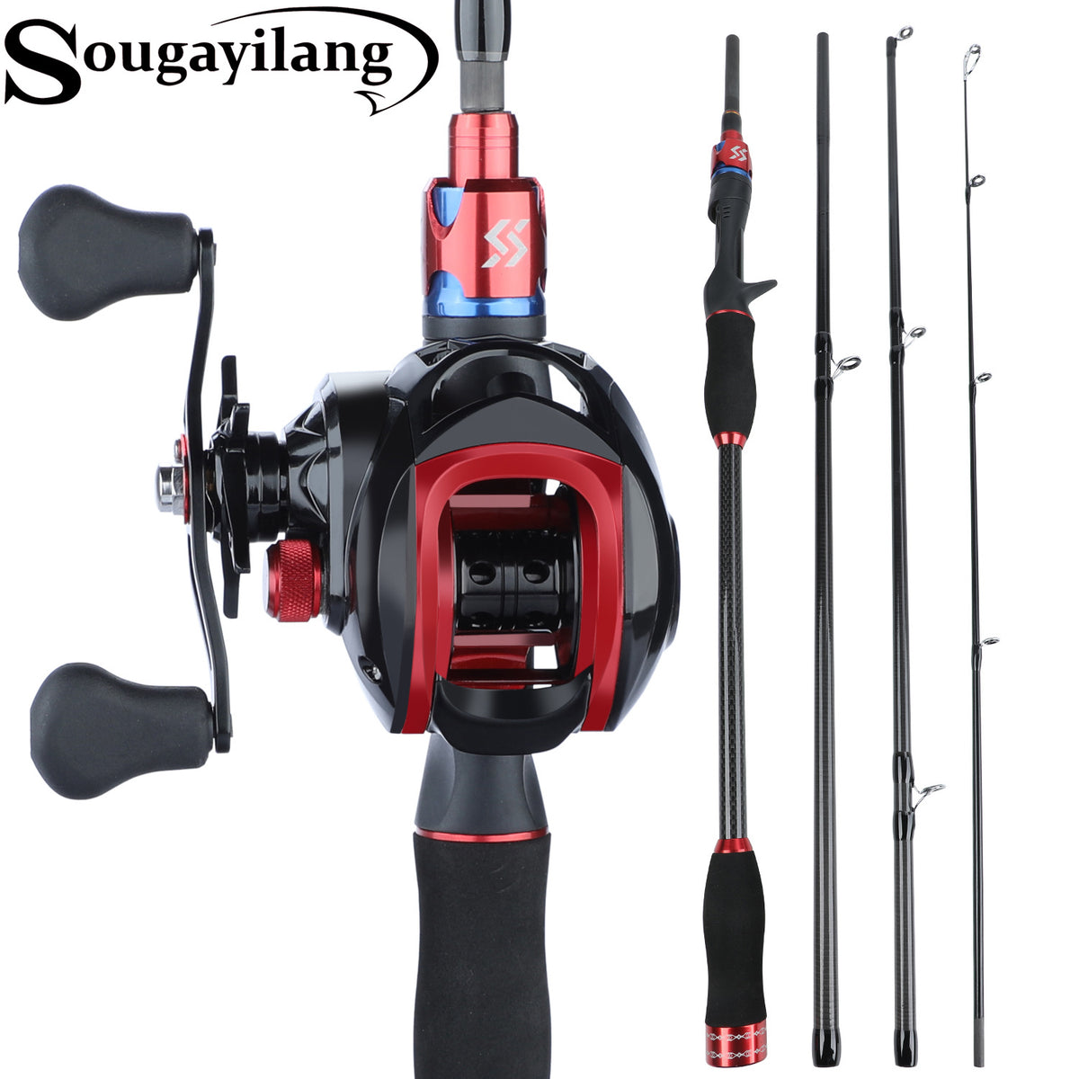Sougayilang Fishing Rod Reel Combo 3 Sections 1.75M Lure Fishing Rod and  7.2:1 High Speed Baitcasting Reel Set Fishing Tackle