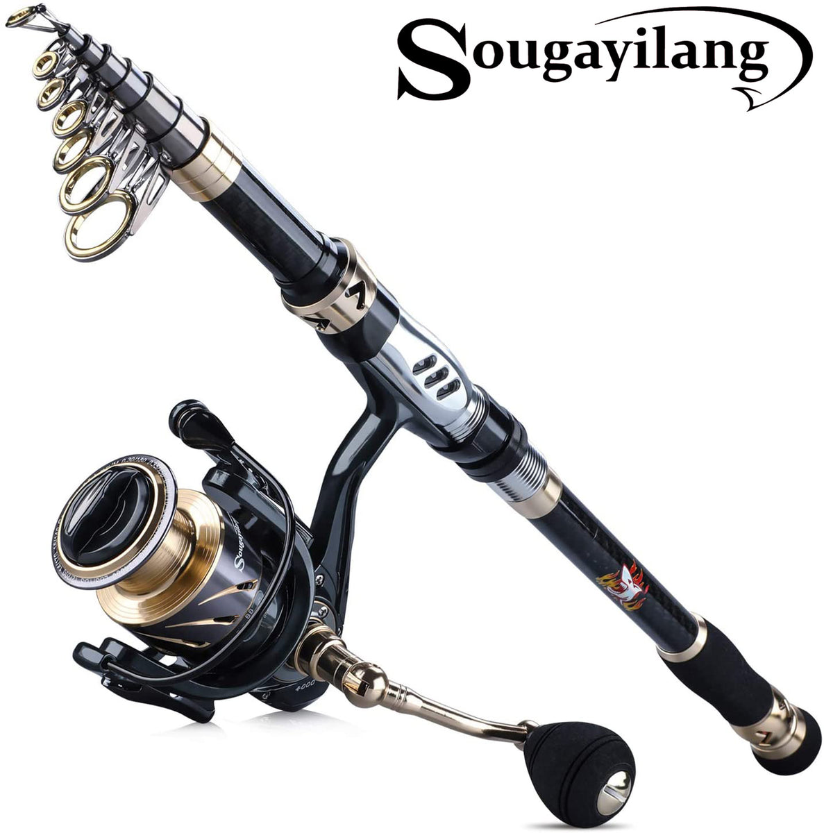Sougayilang Fishing Rod and Reel Combos,Portable Telescopic Fishing Rod  with Spinning Fishing Reel Set for Travel, Freshwater/Saltwater Fishing