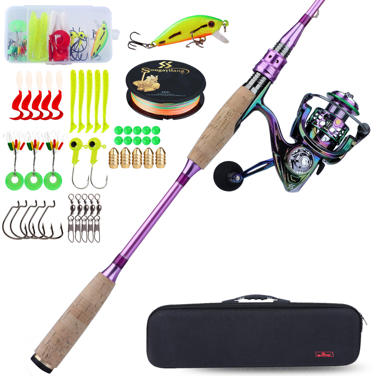 Sougayilang Fishing Rod Reel Combos Carbon Fiber Telescopic Fishing Pole with Spinning Reel for Travel Saltwater Freshwater Fishing