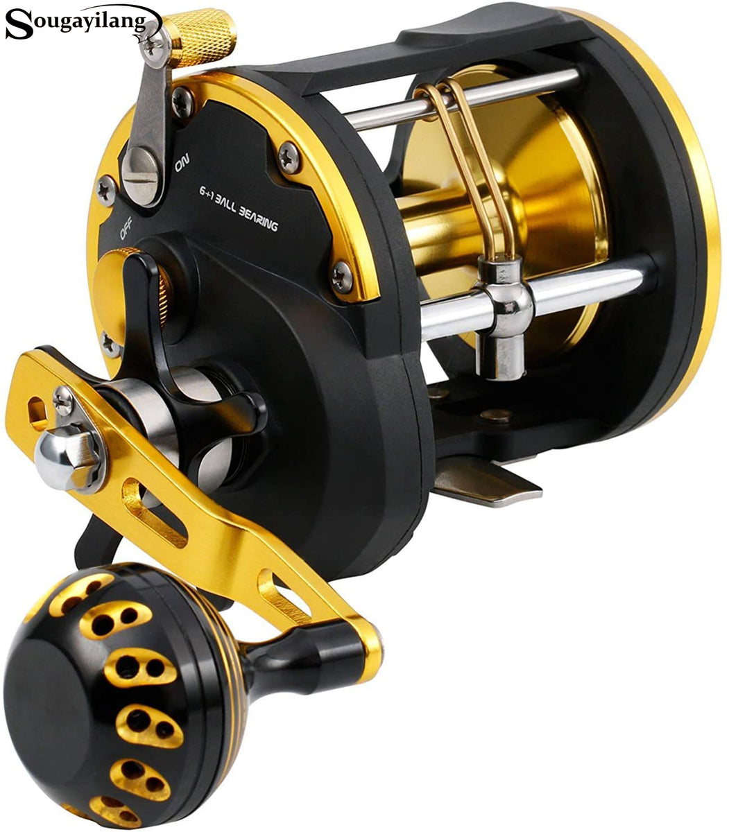 Spring Park 6+1 Ball Level Wind Trolling Reel with Line Counter Saltwater Boat Fishing Reels, Gold