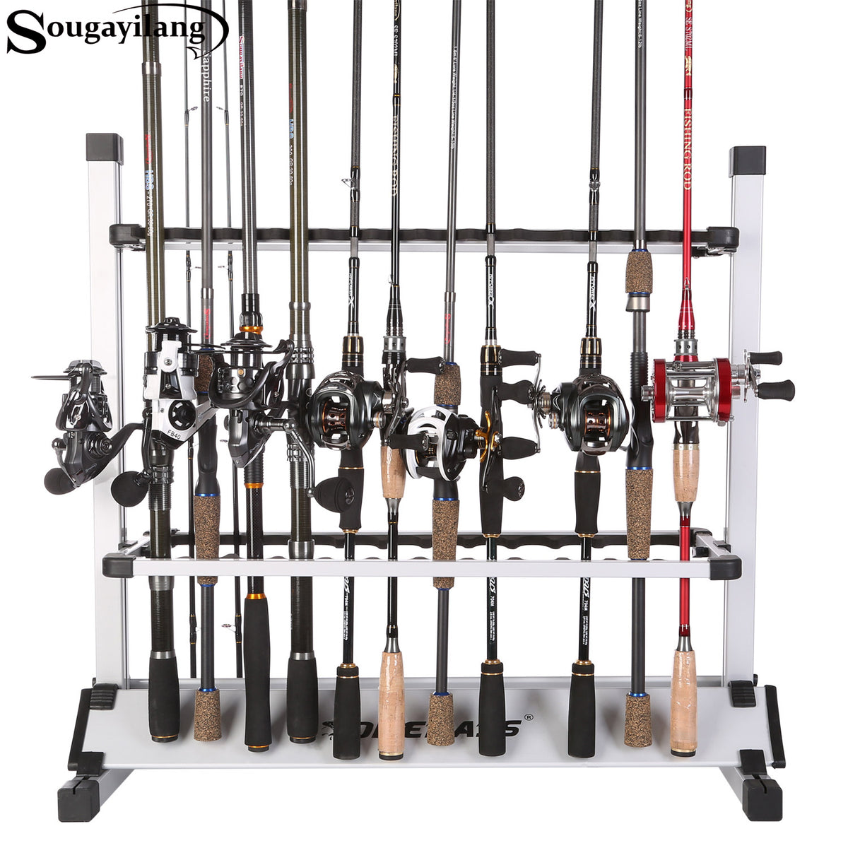 One Bass Fishing Rod Rack Metal Aluminum AlloyPortable Fishing Rod Holder  Fishing Rod Organizer for All Type Fishing Pole, Hold Up to 24 Rods