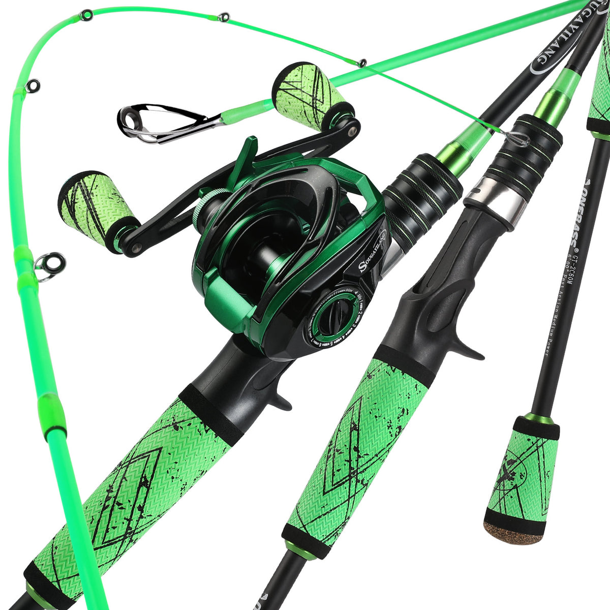 One Bass Fishing Rod and Reel Combo, Medium Fast Baitcasting Combo, 24-Ton Carbon Fiber 2 Pieces Fishing Poles with Baitcaster Reel Super Polymer