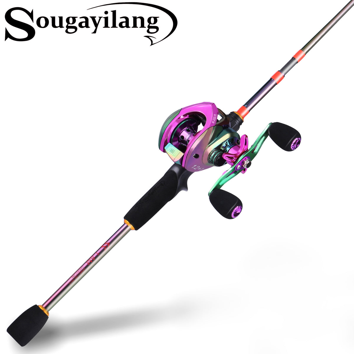Sougayilang Fishing Rod and Reel Combo 1.8M-2.4M Casting Fishing Rod  Multicolor 12+1BB 7.2:1 Baitcasting Reel Fishing Sets