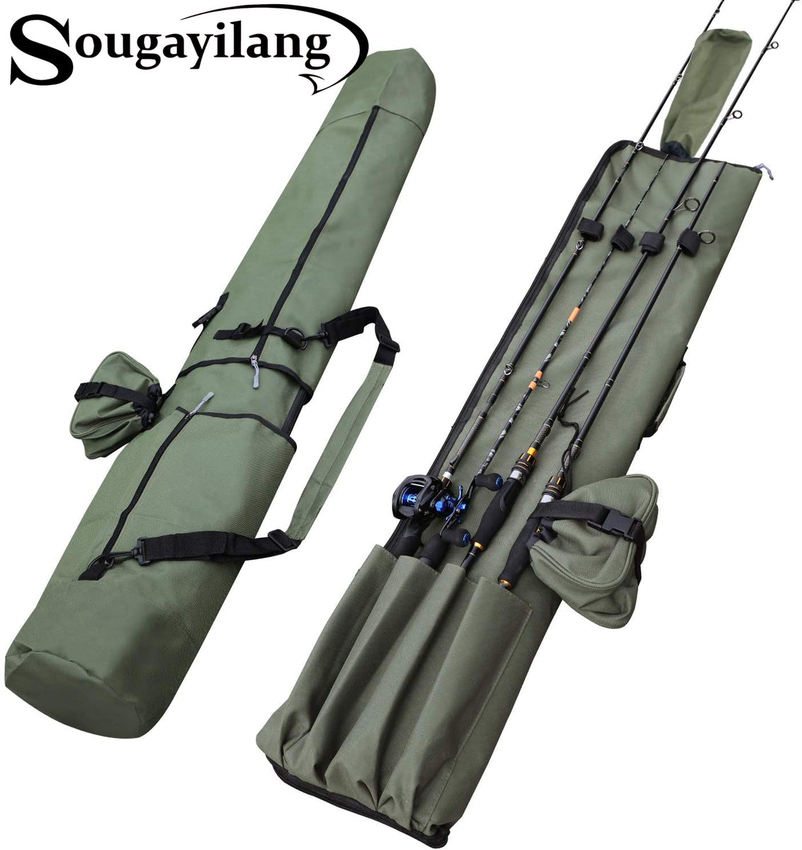 Sougayilang Fishing Rod Bag Canvas Rod Case Organizer Pole Storage Bag  Fishing Rod and Reel Carrier Organizer for Travel, Gift for Father,  Boyfriend