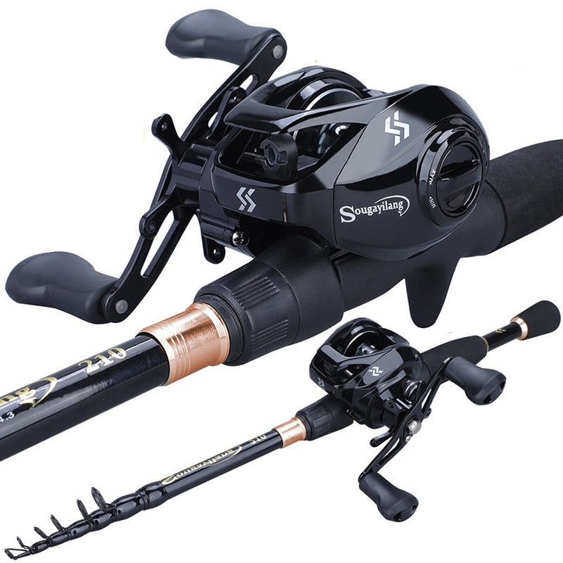 Sougayilang 1.8-2.4m Telescopic Ultralight Casting Fishing Rod and 7.2:1  High Speed Gear Ratio Fishing Reel with Fishing Line
