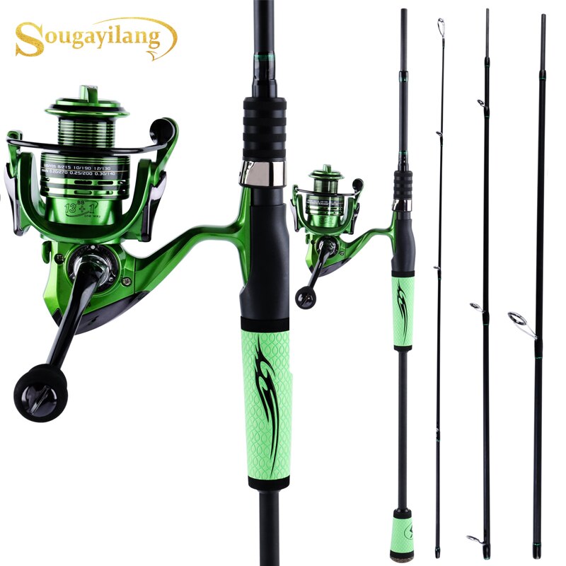 Sougayilang 2.1-2.4M Carbon Spinning Fishing Rod Reel Combo 4 Section