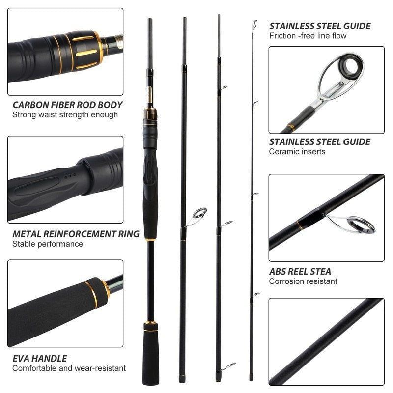 Sougayilang 2.1M 2.4M Lure Fishing Rod Portable 4 Sections 24T Carbon Rod  10-30g Casting Spinning Travel Rod Carp Fishing Tackle