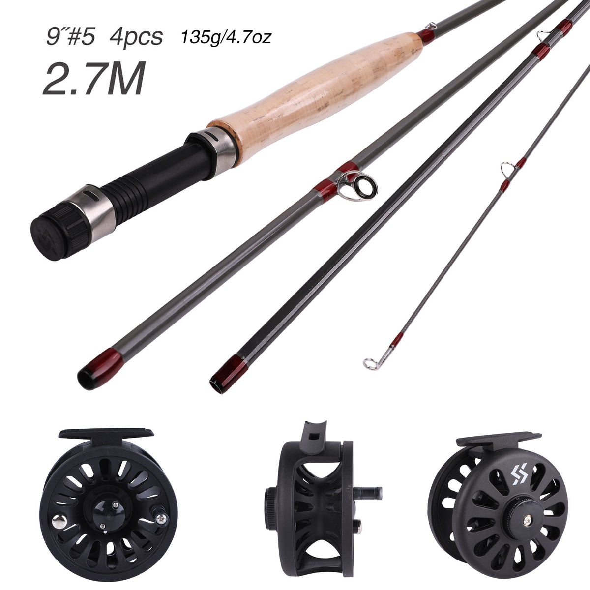 Sougayilang 2.7M Fly Fishing Rod and Fly Reel Combo 5/6 4 Section Fly