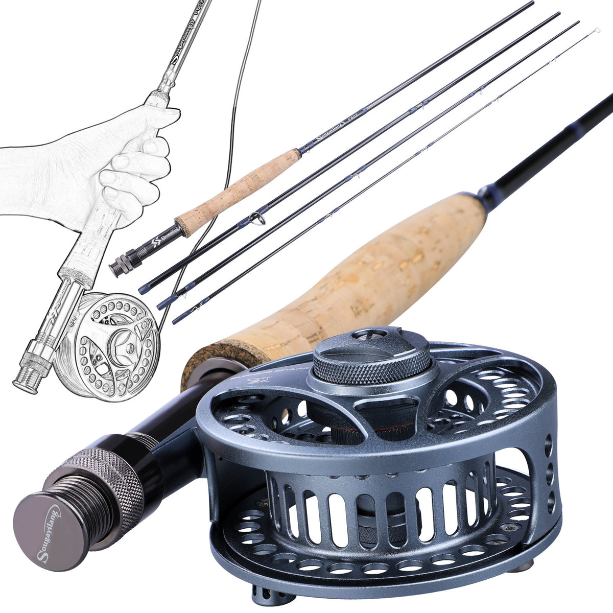 (Fly Fishing Full Kit 5-6 Sougayilang Fly Fishing Rod Reel Combos with