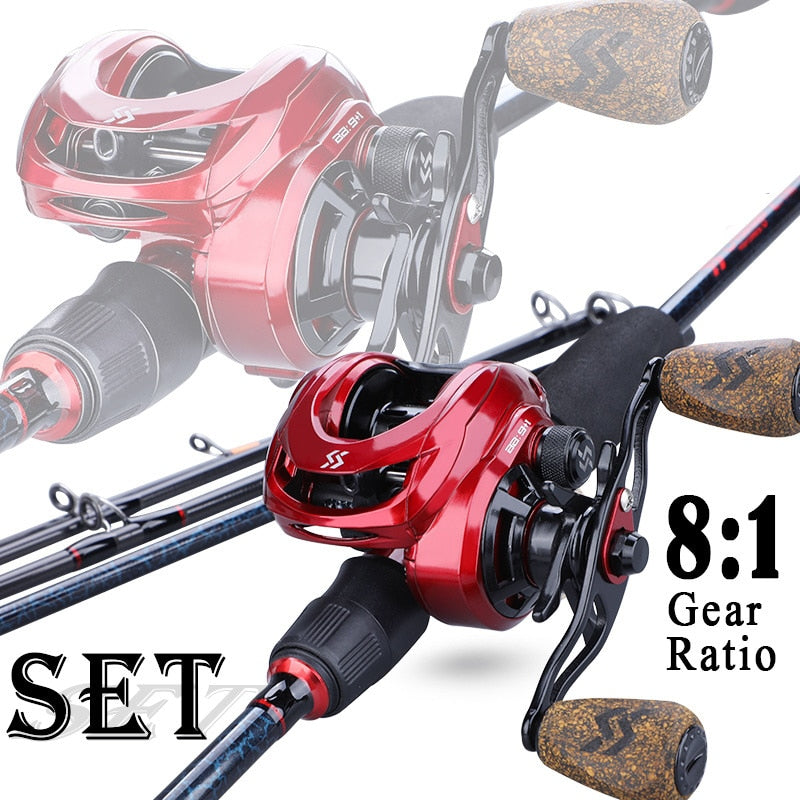 Sougayilang Fishing Rod and Reel 8:1 Gear Ratio High Speed Baitcasting Reel  5 Section Casting Fishing Rod Set Fishing Tackle