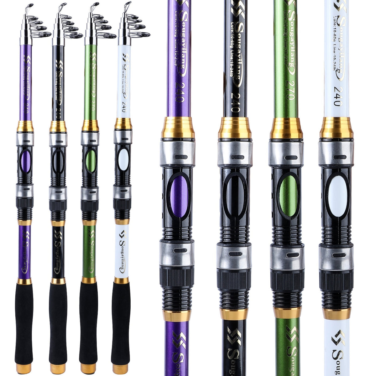 Sougayilang Fishing Rod and Reel Combo 1.8m-3.3m Telescopic Rod and 11+1 BB  5.2:1/5.1:1 Gear Ratio Spinning Fishing Reel Set