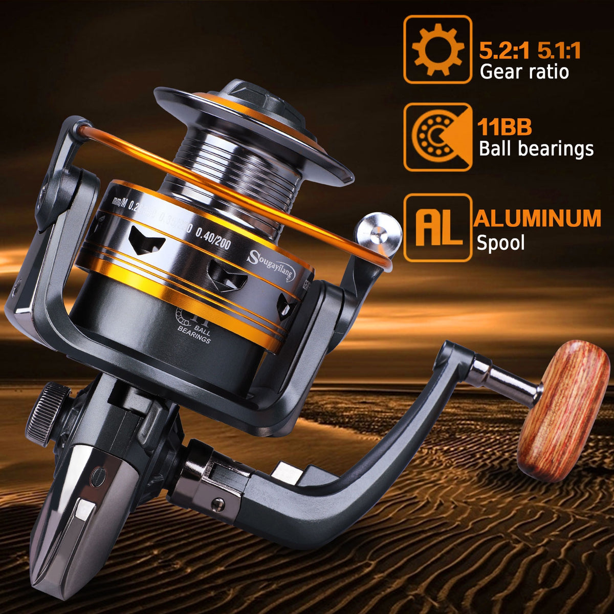 Sougayilang Fishing Rod and Reel Combo 1.8m-3.3m Telescopic Rod and 11+1 BB  5.2:1/5.1:1 Gear Ratio Spinning Fishing Reel Set
