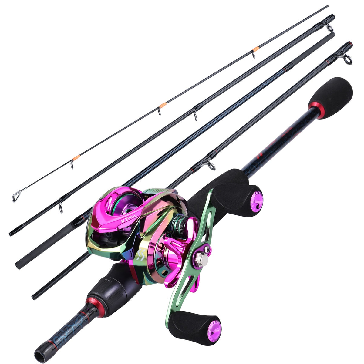 Sougayilang Fishing Rod and Reel Set 5 Section Carbon Rod Baitcasting