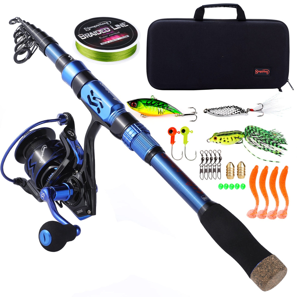 Sougayilang Fishing Rod and Reel 7.9ft/2.4m, Green Full Kit with