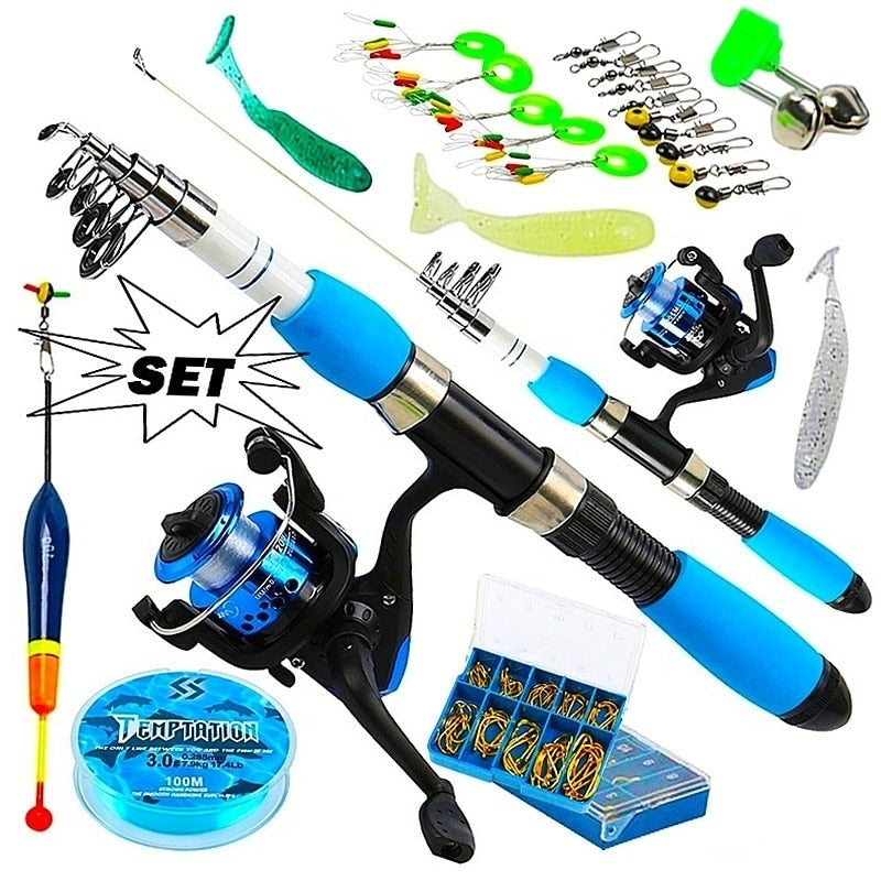 Sougayilang Portable Telescopic Fishing Rod and Spinning Blue Reel Full Set