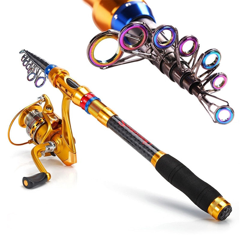 Sougayilang Telescopic Fishing Rod and 13+1 Ball Bearings Spinning Fishing  Reel Combo Saltwater Freshwater Carp Fishing Tackle