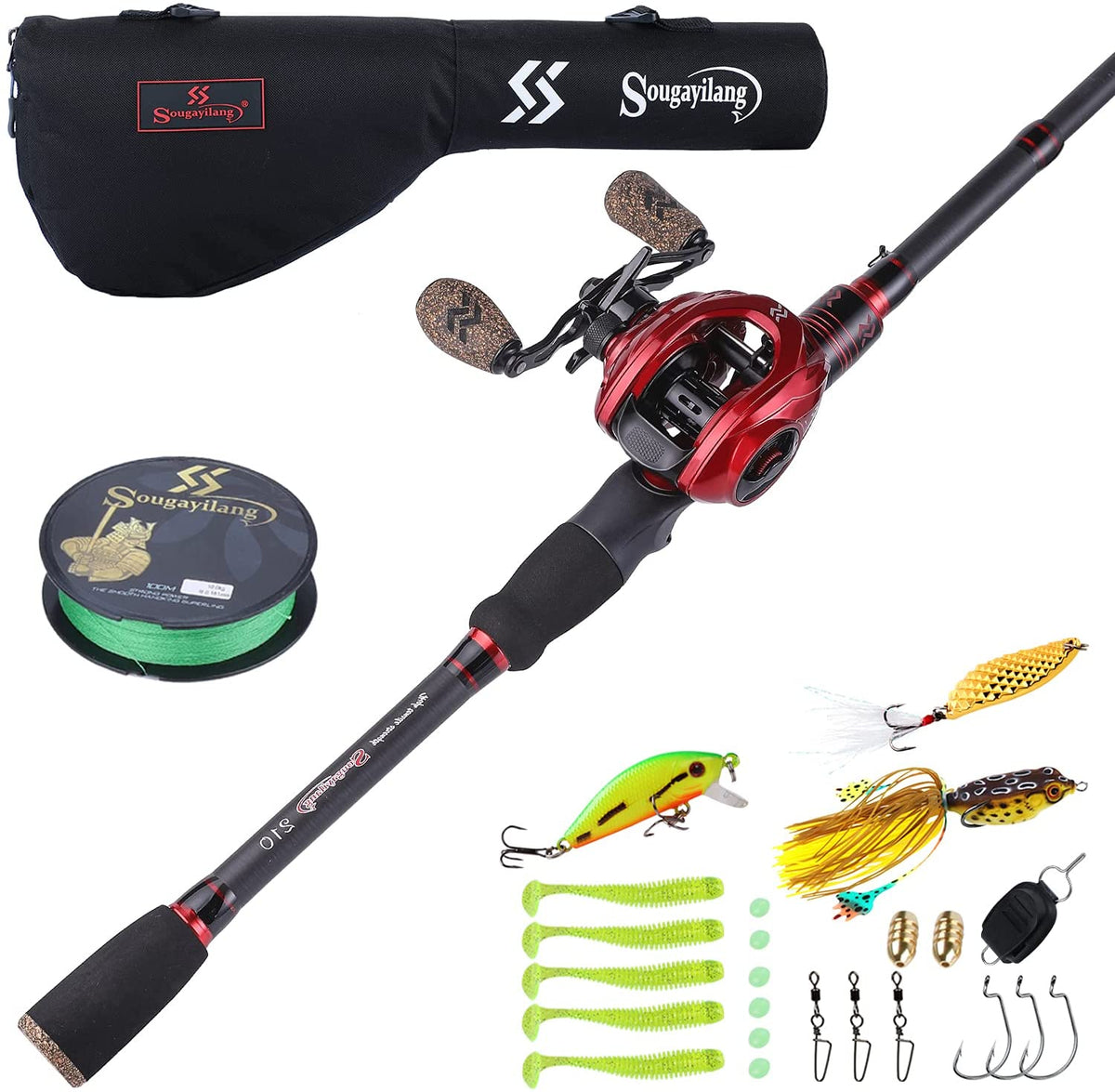 Sougayilang Baitcaster Combos Fishing Full Kit with Portable 5 Section  Fishing Rod and 19BB Baitcasting Reel and Fishing Carrire Bag Accosseries