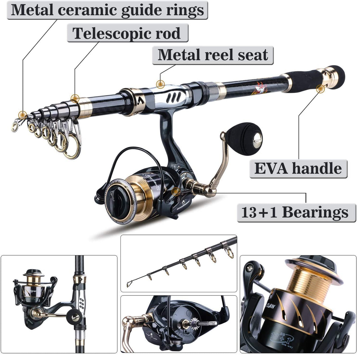 zunruishop Fly rod kit Fishing Rod and Reel Combos Set Telescopic Fishing  Pole with Metal Fishing Reel for Adults Saltwater Freshwater Travel Fishing