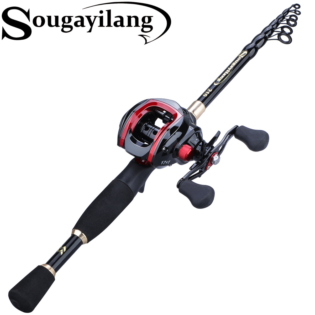 Sougayilang Casting Fishing Combo Telescopic Carbon Rod and 17+1BB Ba
