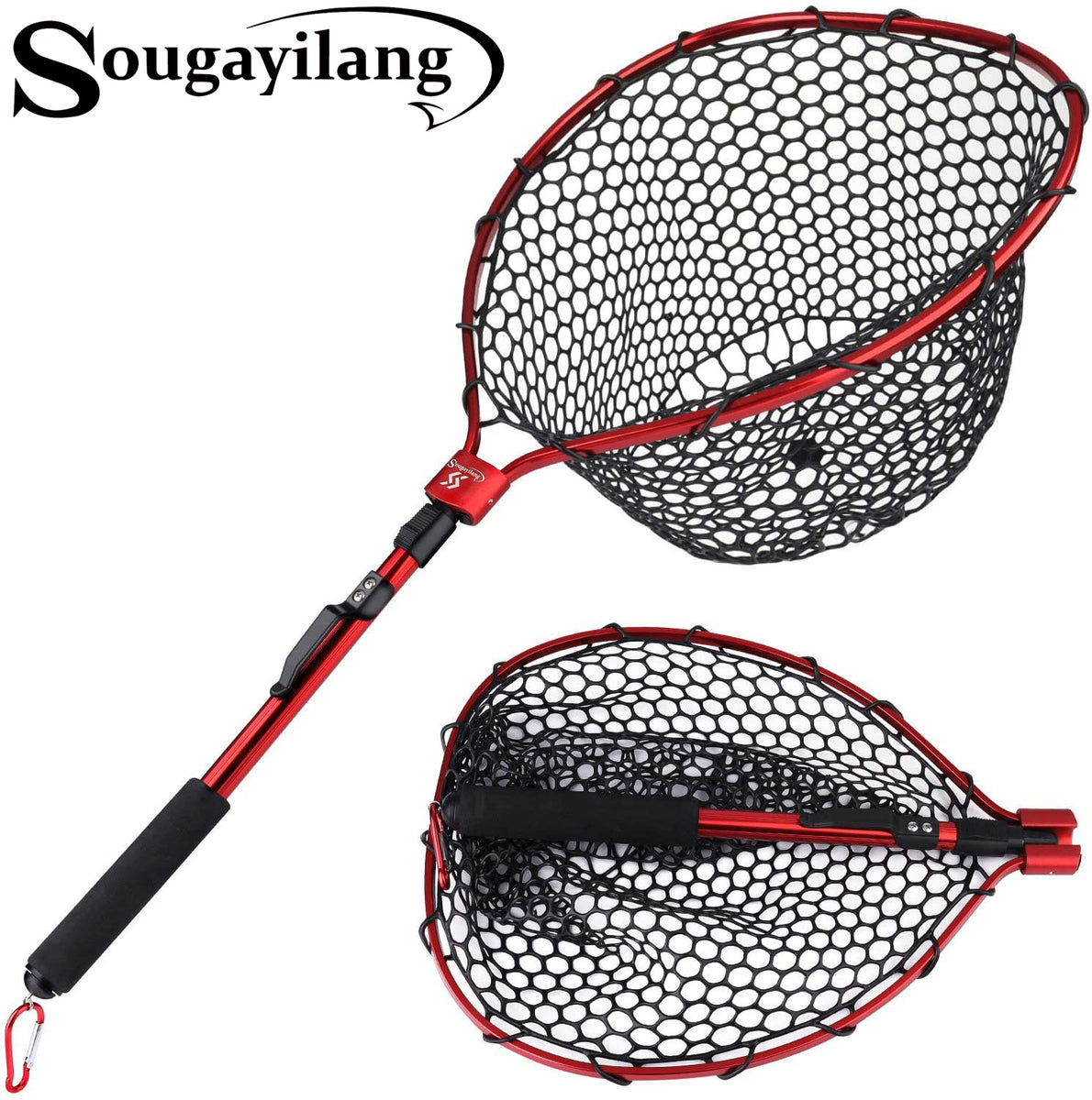 Sougayilang Fishing Net Aluminum Foldable Landing Net with Soft Rubbe