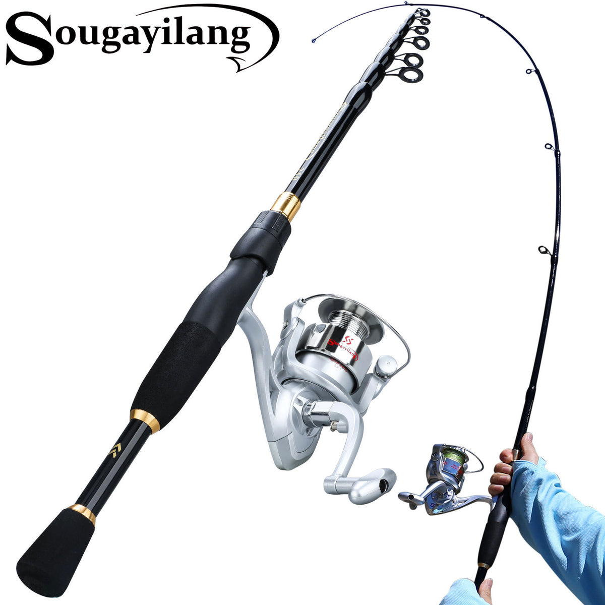 Sougayilang Fishing Rod Set Telescopic Fishing Rod with Spinning Fishing  Reel Combo for Saltwater Freshwater Fishing Rod Kit