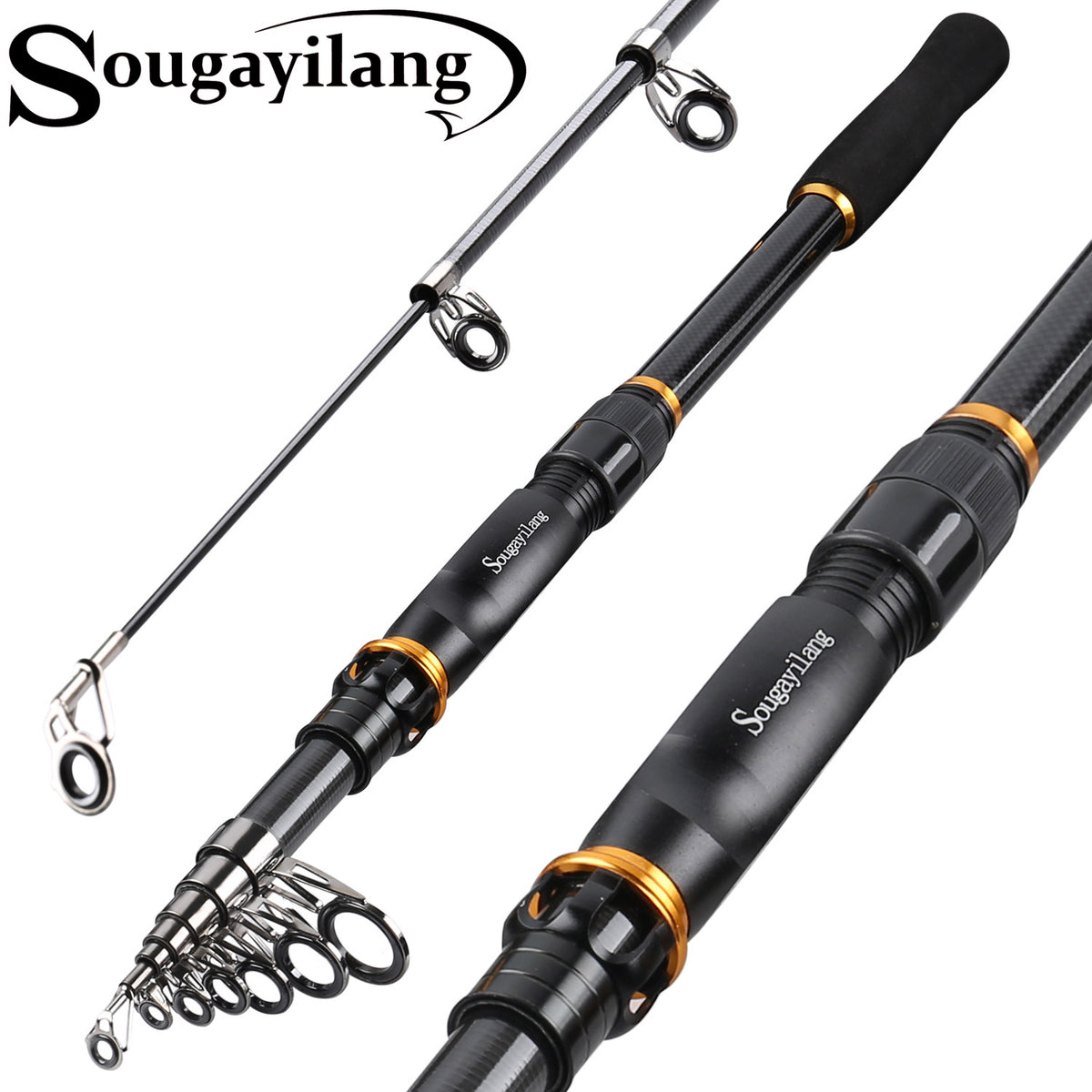 Sougayilang Fishing Rod Reel Combo，Carbon Fiber Protable Spinning Fis