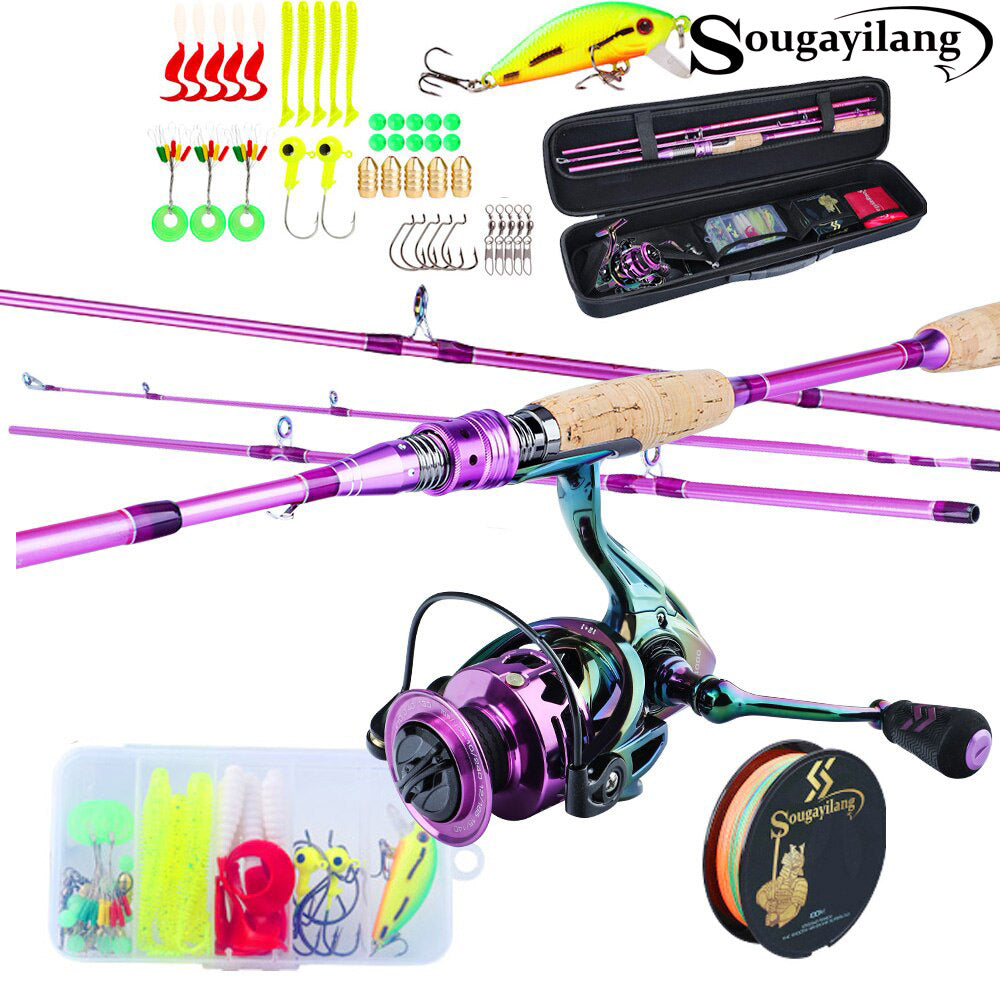Sougayilang Spinning Fishing Rod and Reel Line Lure Full Fishing Gear Set  New Spinning Rod and Reel 8KG Max Drag Super Value Set