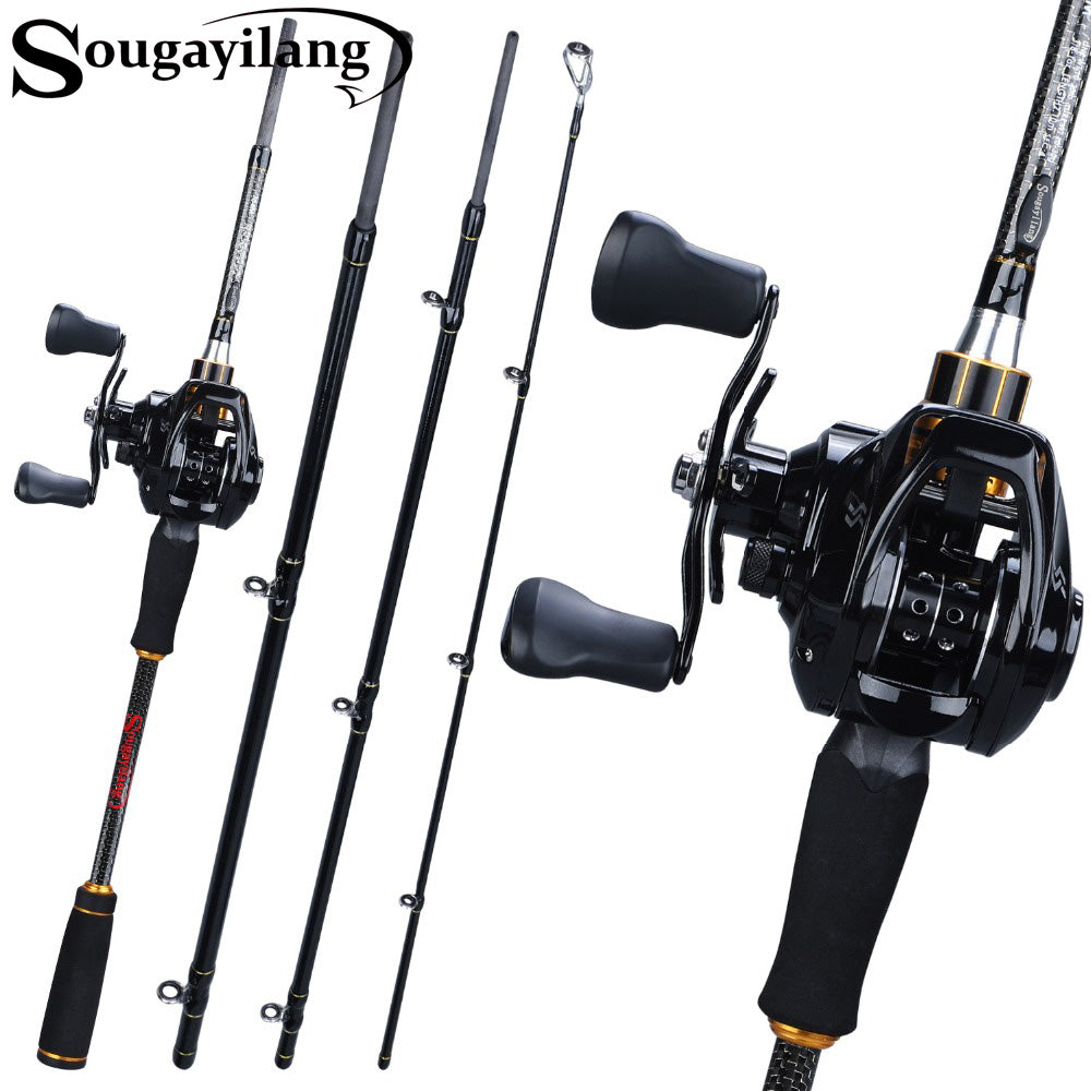 Sougayilang 1.8M -2.4M Casting Fishing Rod 7.2:1 Baitcasting Reel Combo 4  Sections Carbon Fiber Fishing Rod Fishing Wheel Pesca