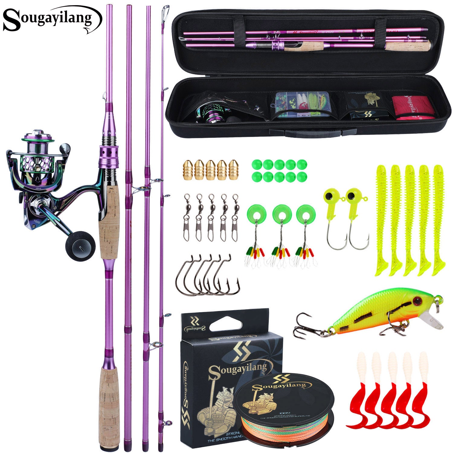 Sougayilang Fishing Rod Reel Combos Carbon Fiber Telescopic Fishing Pole with Spinning Reel for Travel Saltwater Freshwater Fishing