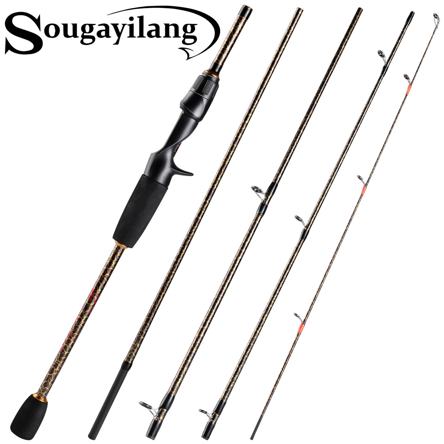 Cheap Sougayilang 3 Color Portable 5 Section Carbon Fishing Rod and 12+1BB  BaitCasting Reel and Fishing Line Lure