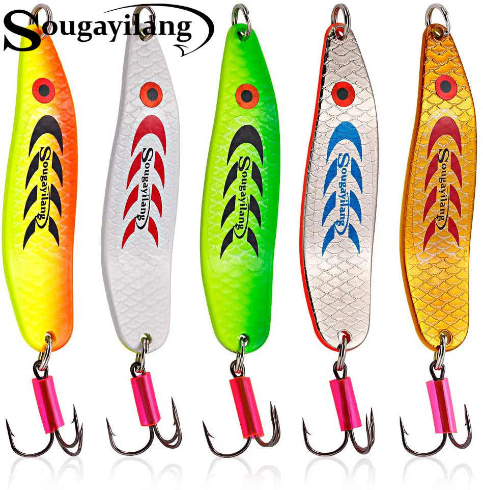 Sougayilang Colorful Hard Spoon Spinner Fishing Lures Metal Treble Ho