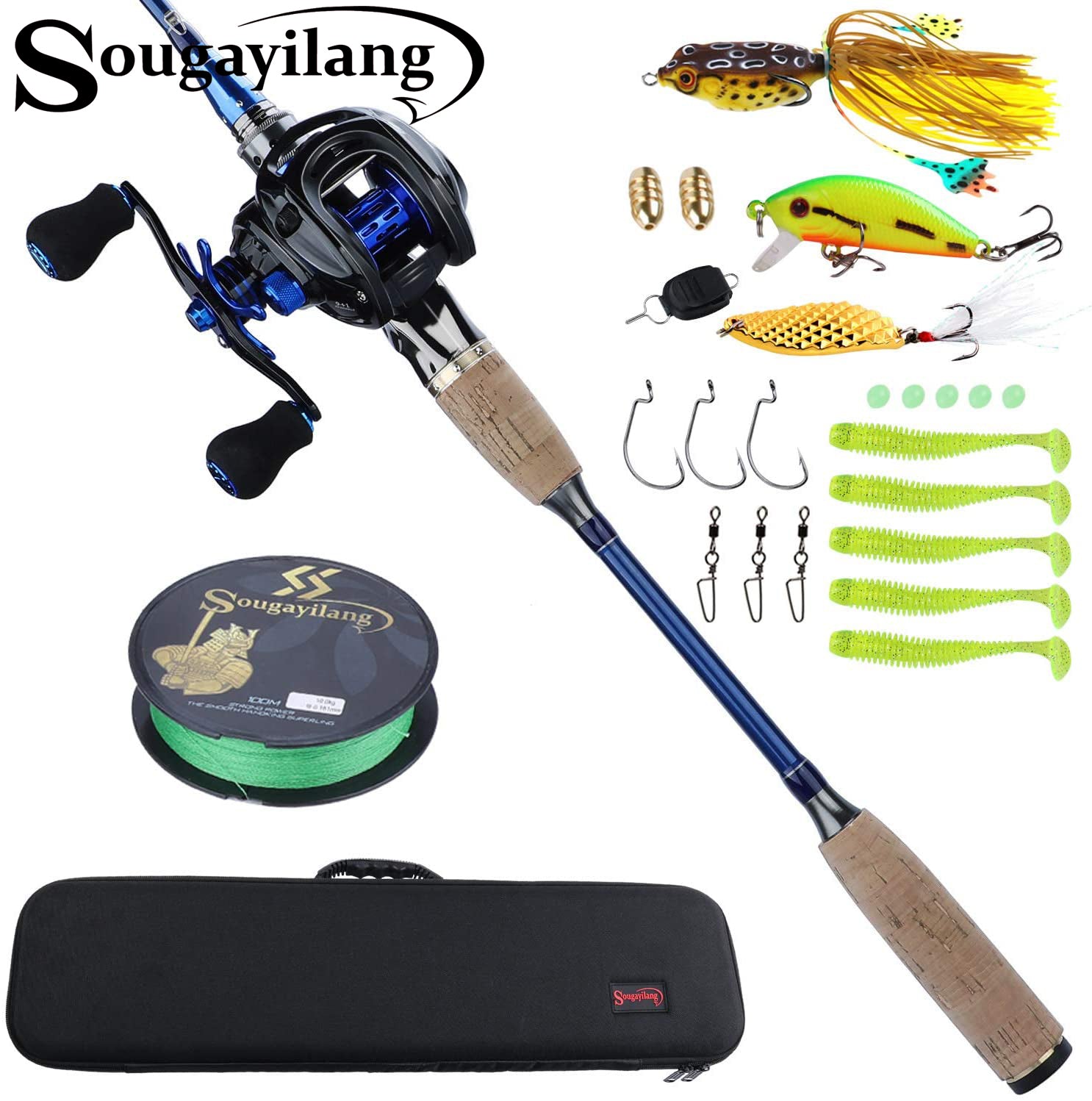 Sougayilang Fishing Baitcaster Combos, Lightweight Baitcasting Combo  Fishing Rod and Fishing Reel Right Left Hand for Travel 4 Pieces Saltwater