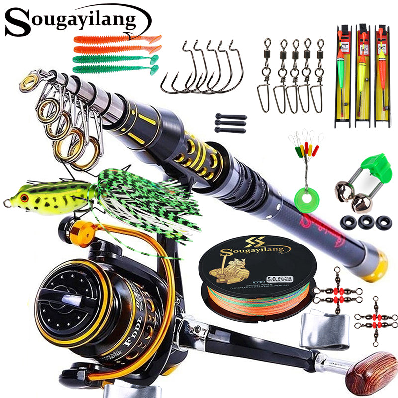 Sougayilang Portable 2 Section Fishing Rod with 13+1BB 2000 Spinning Reel  Combo -1.2M Lure Rod and Fishing Reel Kit for Freshwater Saltwater Fishing