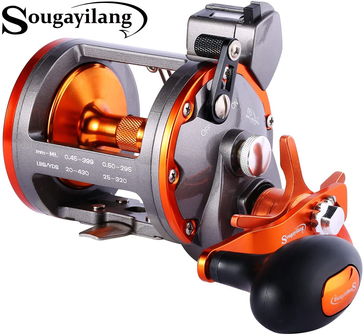 Sougayilang Trolling Fishing Reel Line Counter Graphite Body Carbon Disc Drag, Size: Left Handed