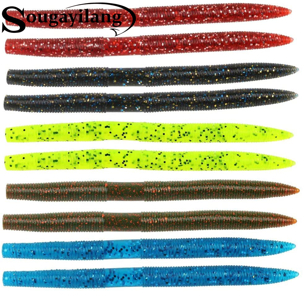 Sougayilang Soft Plastic Fishing Baits, Oversized Tough and Durable for  Striped Bass, Crappie in Bulk 10pcs, Fishing Worms for Saltwater Freshwater