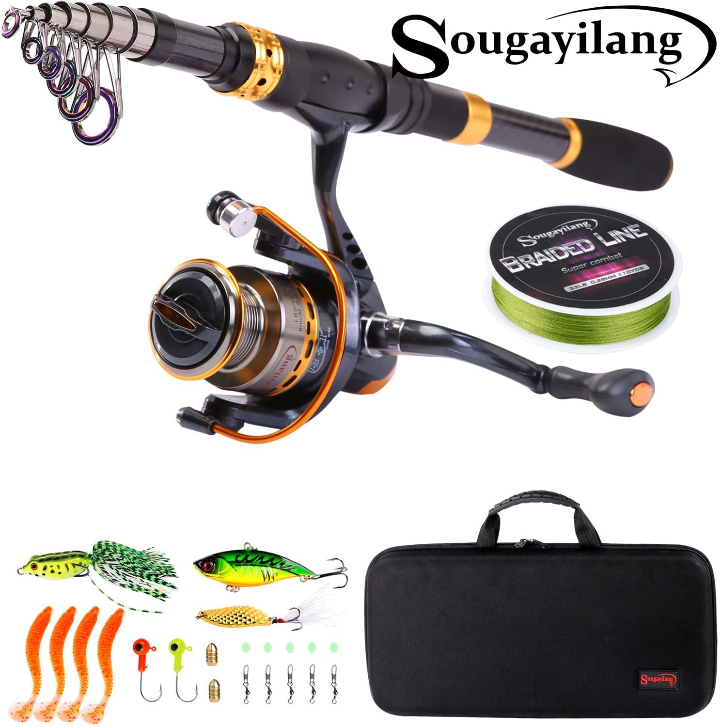 Sougayilang Fishing Rod Reel Combos Carbon Fiber Telescopic Fishing Pole  with Spinning Reel for Travel Saltwater Freshwater Fishing