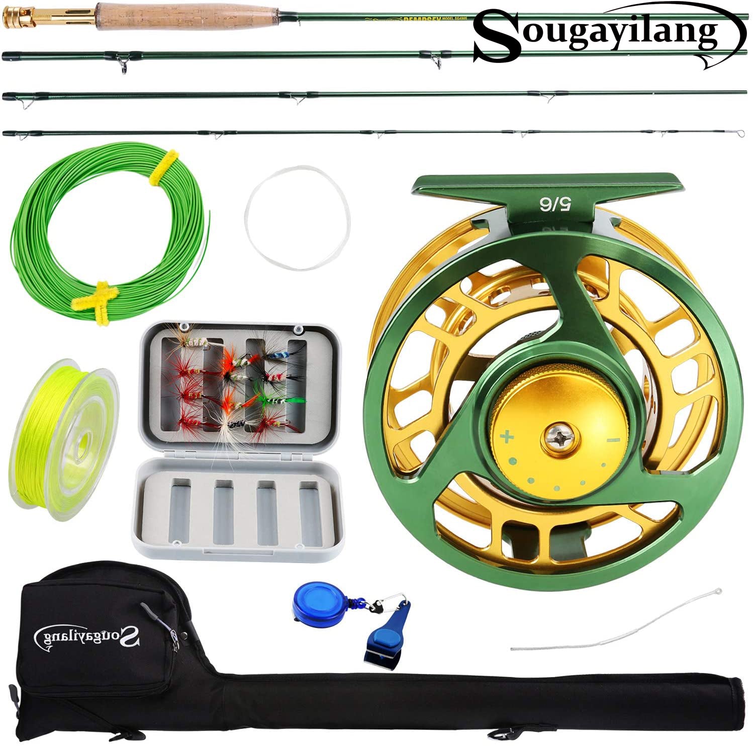 Sougayilang Fly Fishing Combo, 4 Piece Fly Rod and CNC Machined Aluminum  Alloy Reel Complete Starter Package with Rod Bag