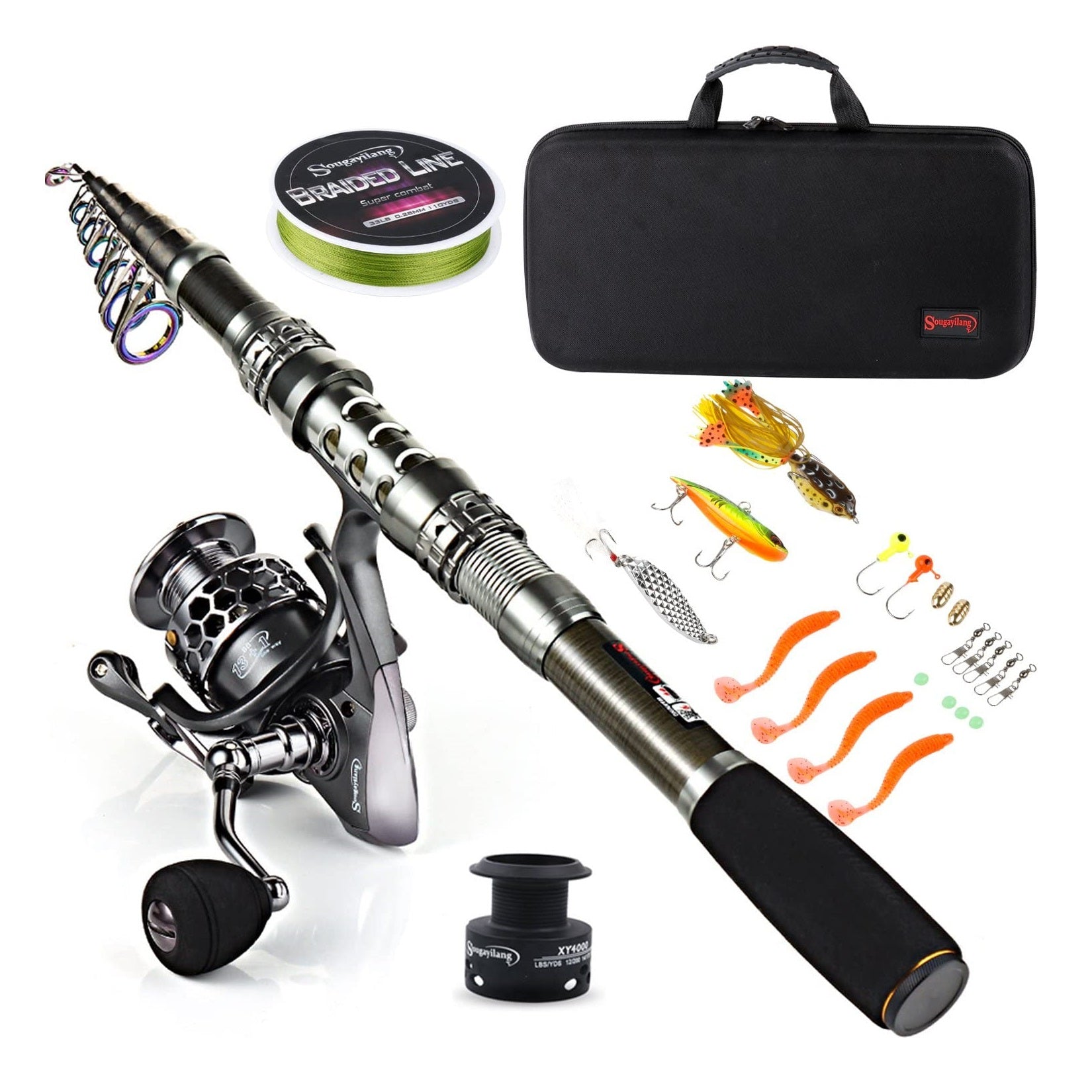Sougayilang Spinning Fishing Rod And Reel Combo With Fishing Line 1.8m 5  Sections Carbon Fiber Fishing Rod And EVA Handle Or Metal Handle 5.2:1 Gear  Ratio Spinning Fishing Reels Set Fishing Tackle