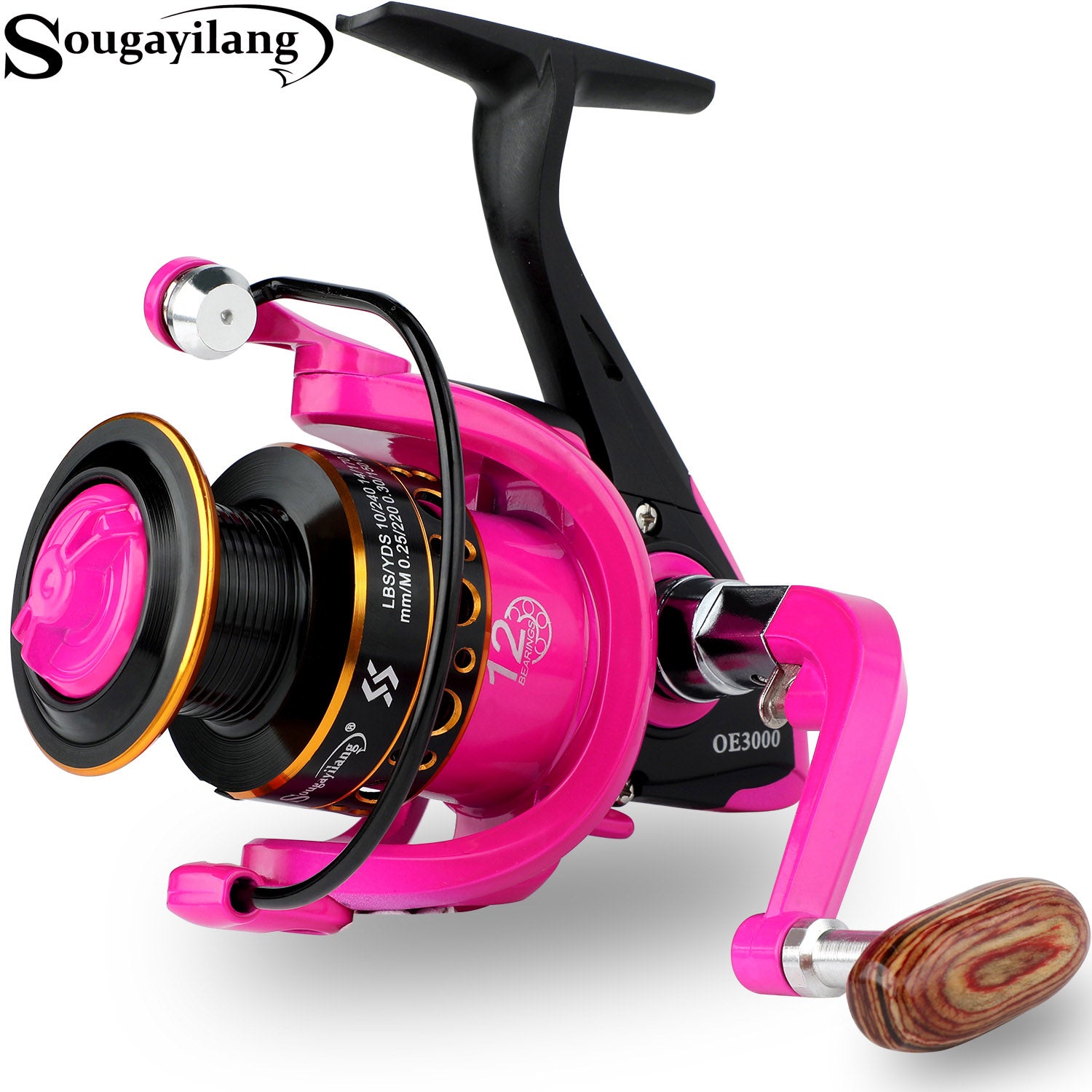 Sougayilang 5.0:1 Spinning Fishing Reel Wooden Handle 1000-3000 Serie