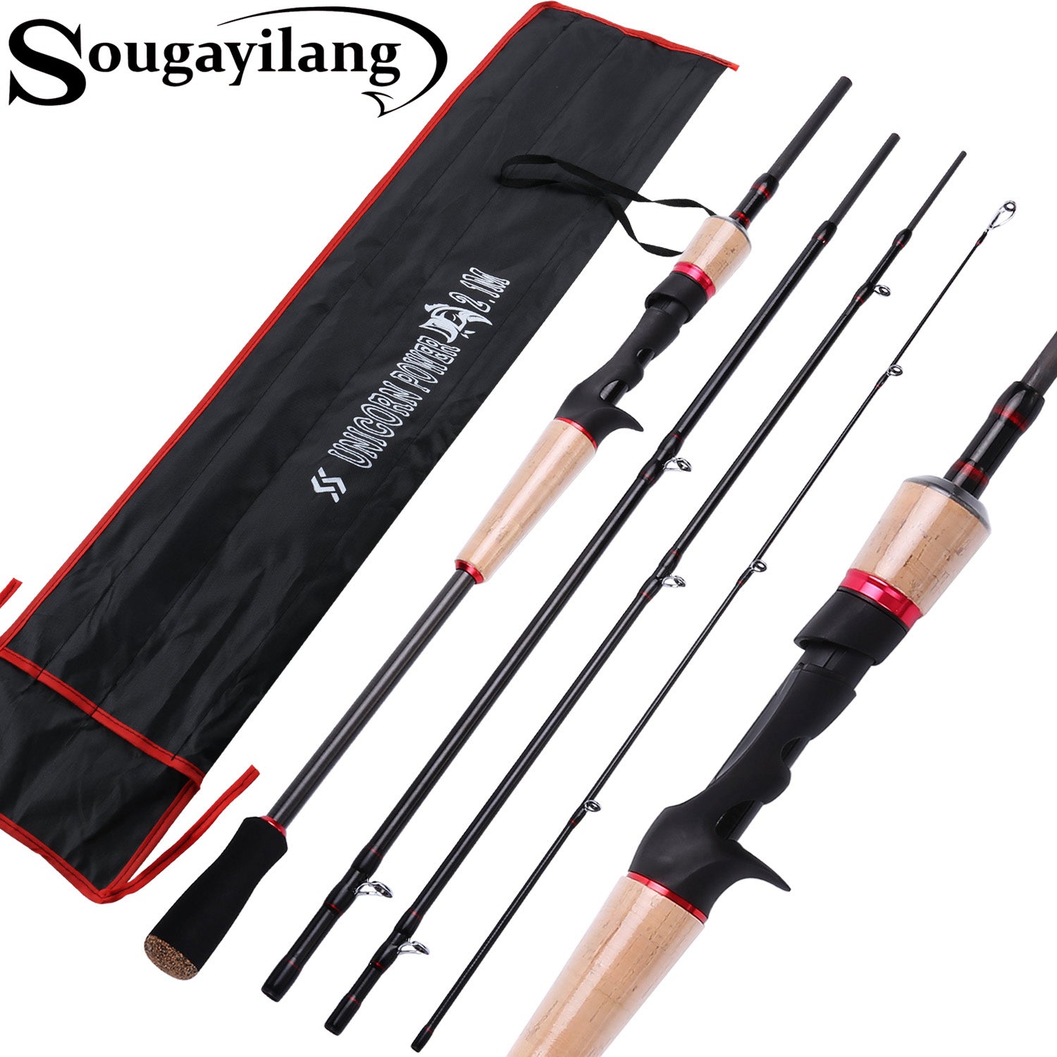 2.1m/2.4m Carbon Fiber Hand Pole Fishing Rod 6 Sections Stainless Steel  Guides EVA Handle