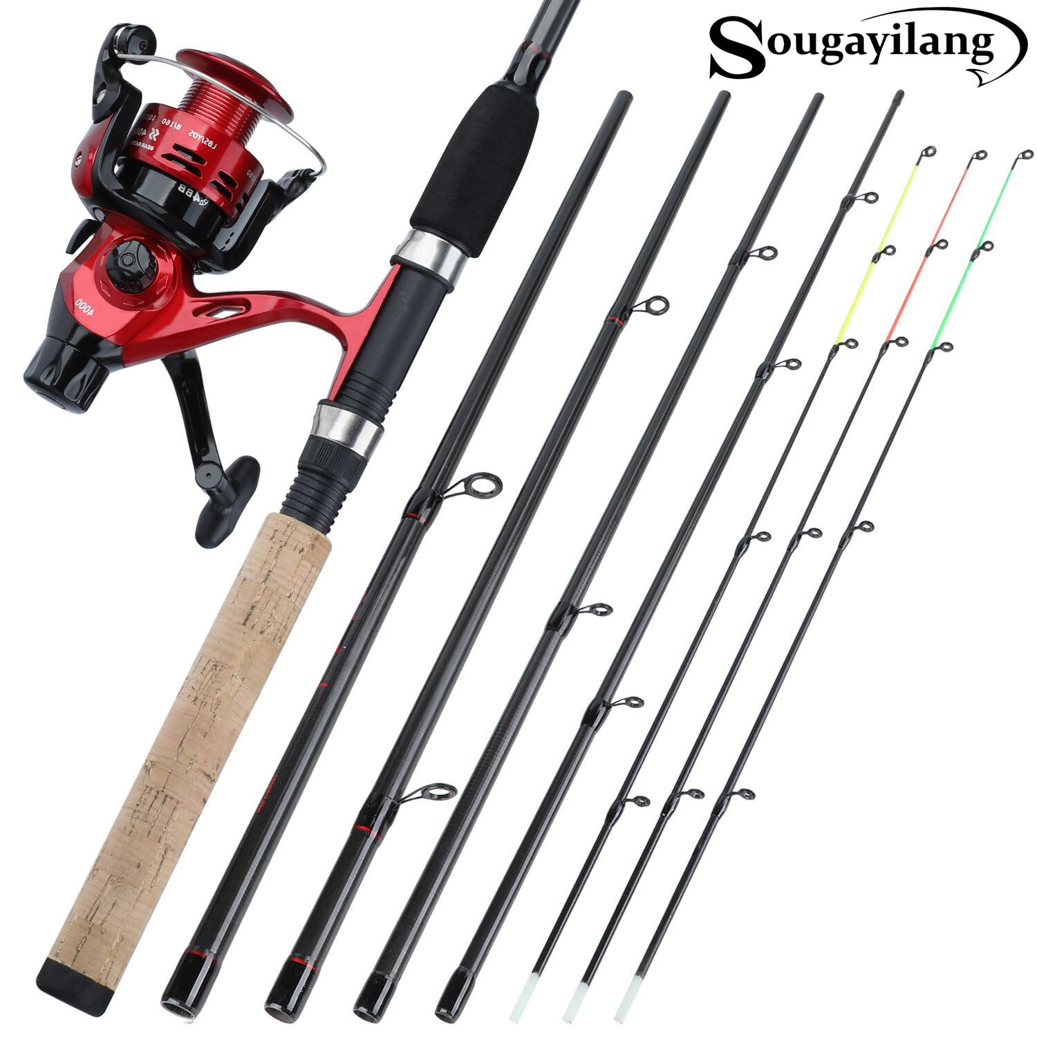 Sougayilang Carp Fishing Rod Reel Combo 3M Spinning Feeder Fishing Rod with  3 Tips L M H Power and 4BB 5.2:1 Carp Fishing Reels