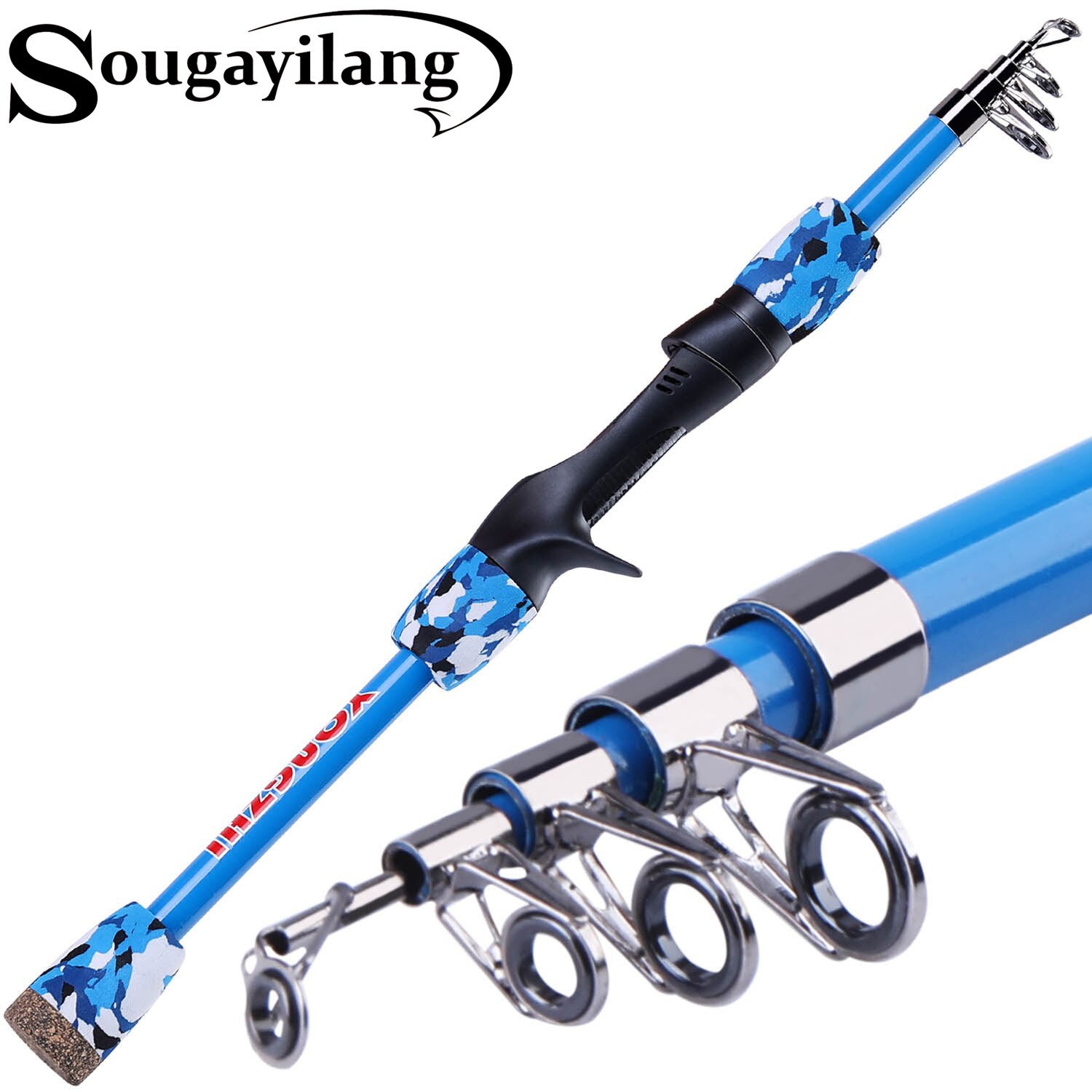 Sougayilang 1.5m Telescopic Fishing Rod Proable Travel Rods for Spinn